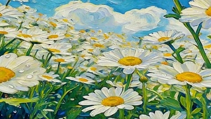 油画花朵带鱼屏