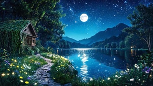 夜景星空树木