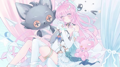粉发少女与灰猫玩偶