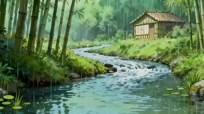 雨天竹林带鱼屏