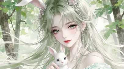 萌系奇幻森林兔耳少女