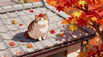 屋顶枫树下的猫咪
