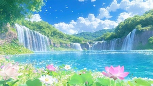 护眼白云树木河流