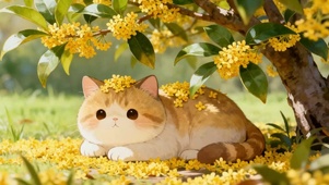 桂花树下可爱的猫咪