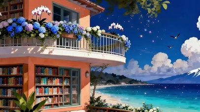 蓝天白云树木海景