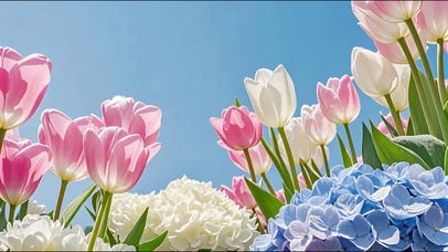 唯美清新的郁金香绣球花