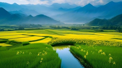 绿色护眼油菜花田园