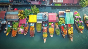 彩色水上集市木船