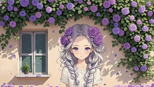 可爱人物花朵墙绘插画