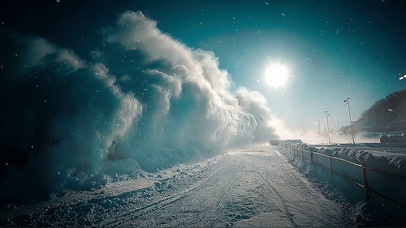 阳光雪天积雪公路