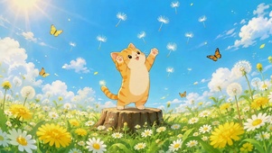 晴日花田可爱橘猫