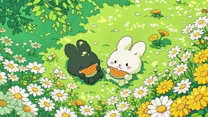 黑白小兔的西瓜野餐