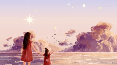 母亲节梦幻夕阳海豚