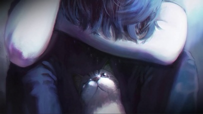 可爱猫咪哭泣的女孩