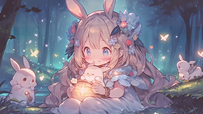 4K 治愈兔子女孩