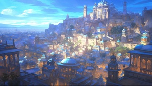 静谧古城城堡夜景