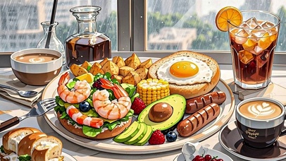 【雨景】窗前的美食