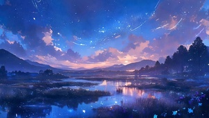 夜景星空湖面