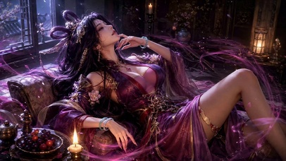 紫裙古风氛围感女神