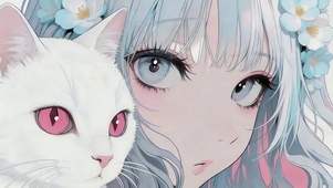 女孩和她的猫（白发版）