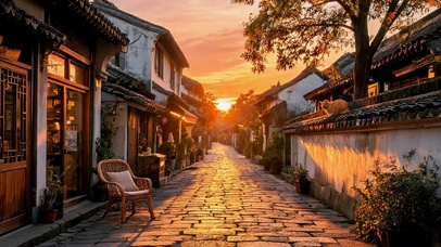 落日江南古街治愈风景