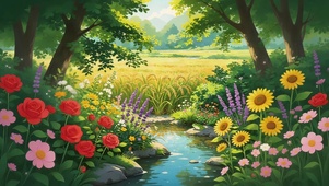 小清新鲜花河流