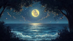 圆月森林海洋云海夜晚