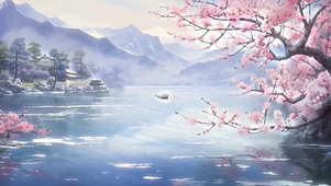4K樱花湖水