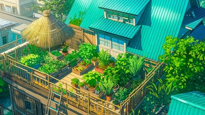 治愈插画小屋阳台