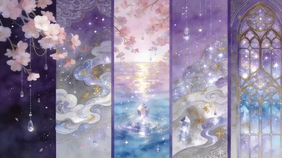 紫帘垂樱碎金映溪月