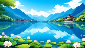 清新山水荷花