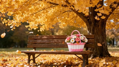 秋日治愈秋风落叶小清新公园一角