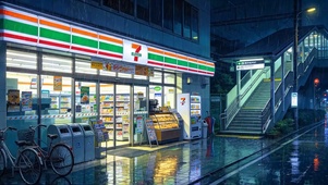 雨夜街边便利店