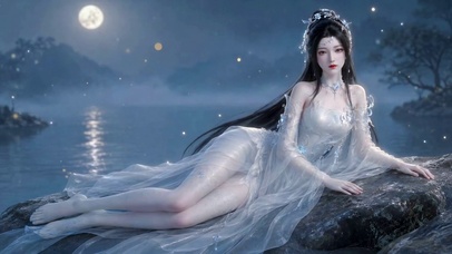 月夜河畔古风清冷美人