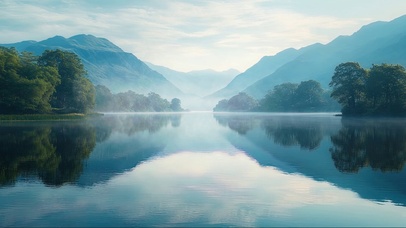 清新迷雾高山湖泊