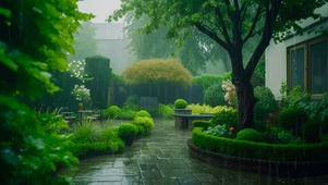 护眼雨中小院