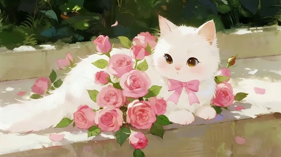 鲜花小白猫