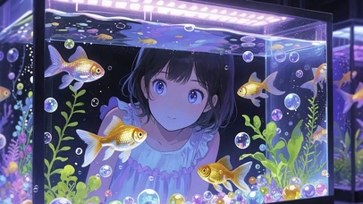 望着水鱼馆女孩