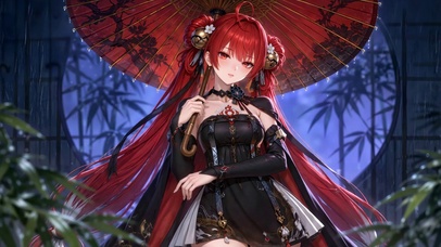 竹林雨夜撑伞少女锁暝