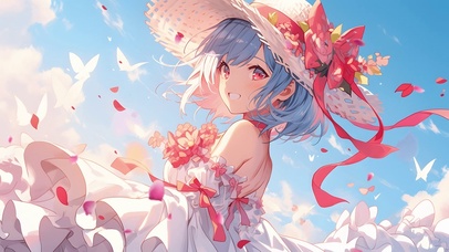 红色玫瑰花美少女蝴蝶唯美治愈