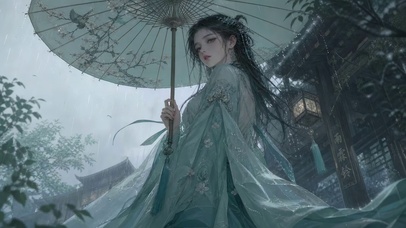古风伞下唯美少女