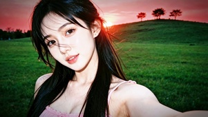 晚霞下的美女
