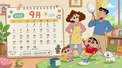 蜡笔小新一家九月清洁日历