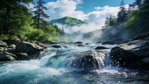 清新山林溪流自然风景
