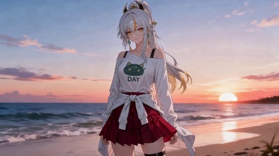 治愈黄昏海滩女孩