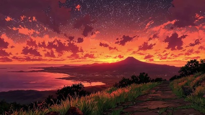 粉色晚霞山顶小径