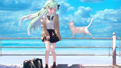 海边女孩与小萌猫