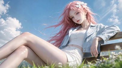 晴空下的粉发美少女