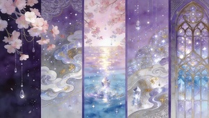紫帘垂樱碎金映溪月
