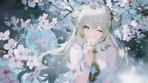 樱花树下俏皮少女